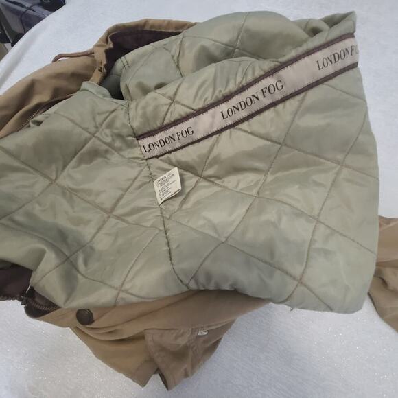 London Fog mens brown rain quilted removable liner jacket Sz Large Long Gorpcore - Picture 9 of 11